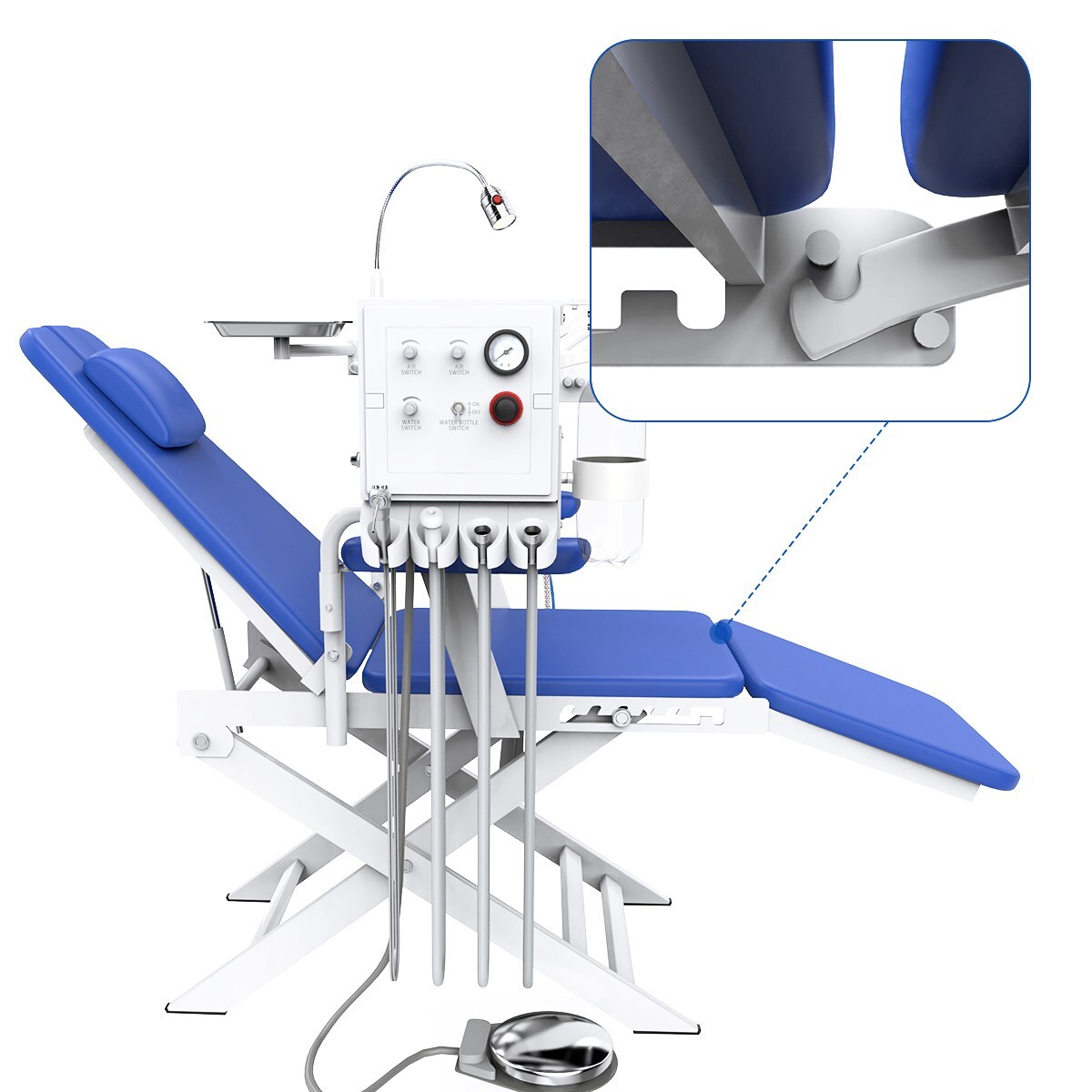 Dental Portable Mobile Folding Chair LED Light Air Turbine Unit 4 Hole Blue