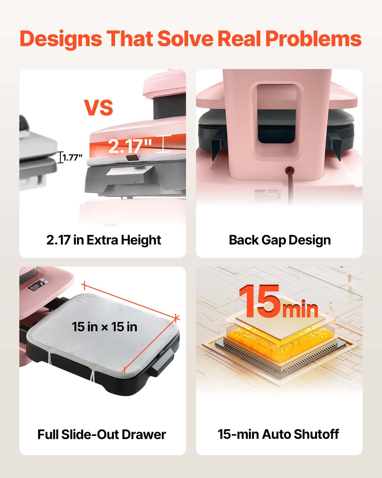 VEVOR Auto Heat Press Machine T-Shirt Press Machine 15 x 15 in Heat Plate Pink