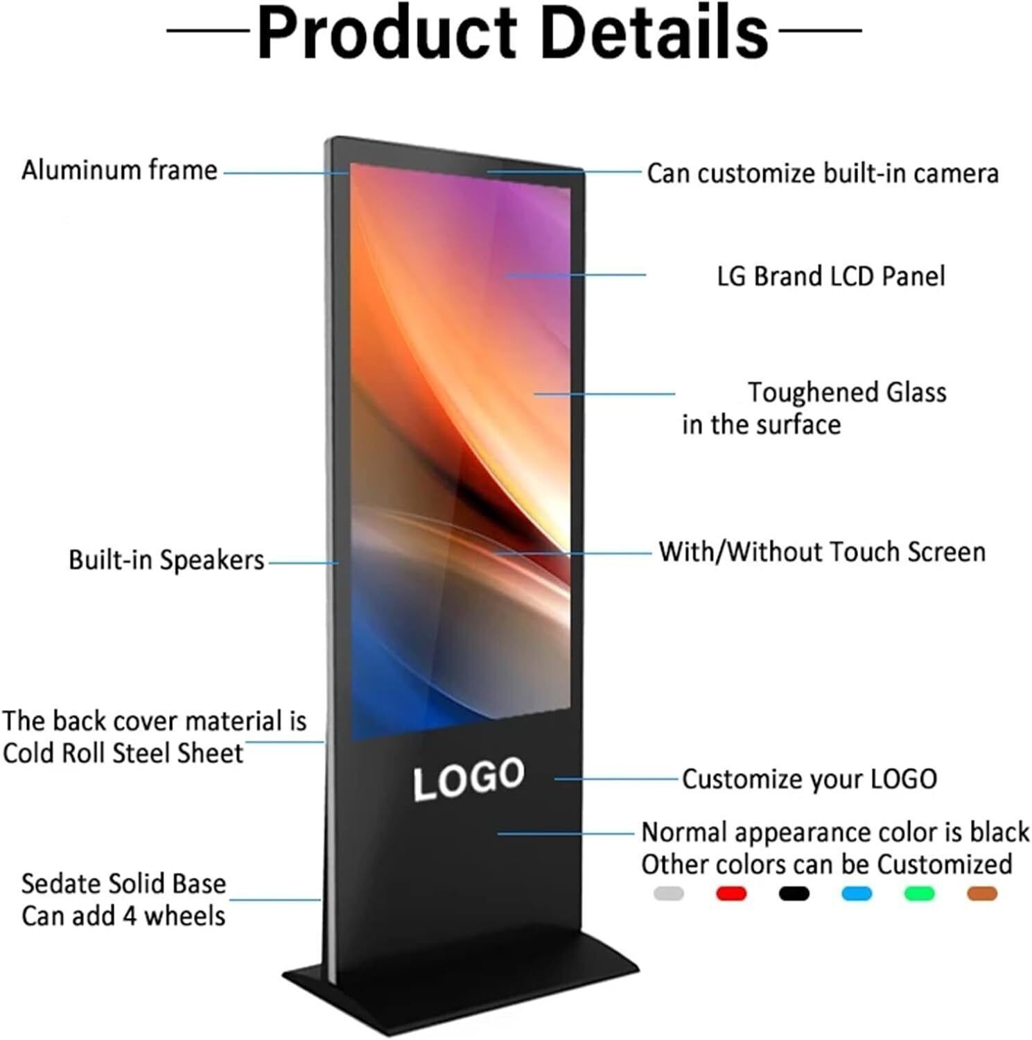 Commercial LCD Screen Digital Signage Display Non-Touchscreen Advertizing iosks