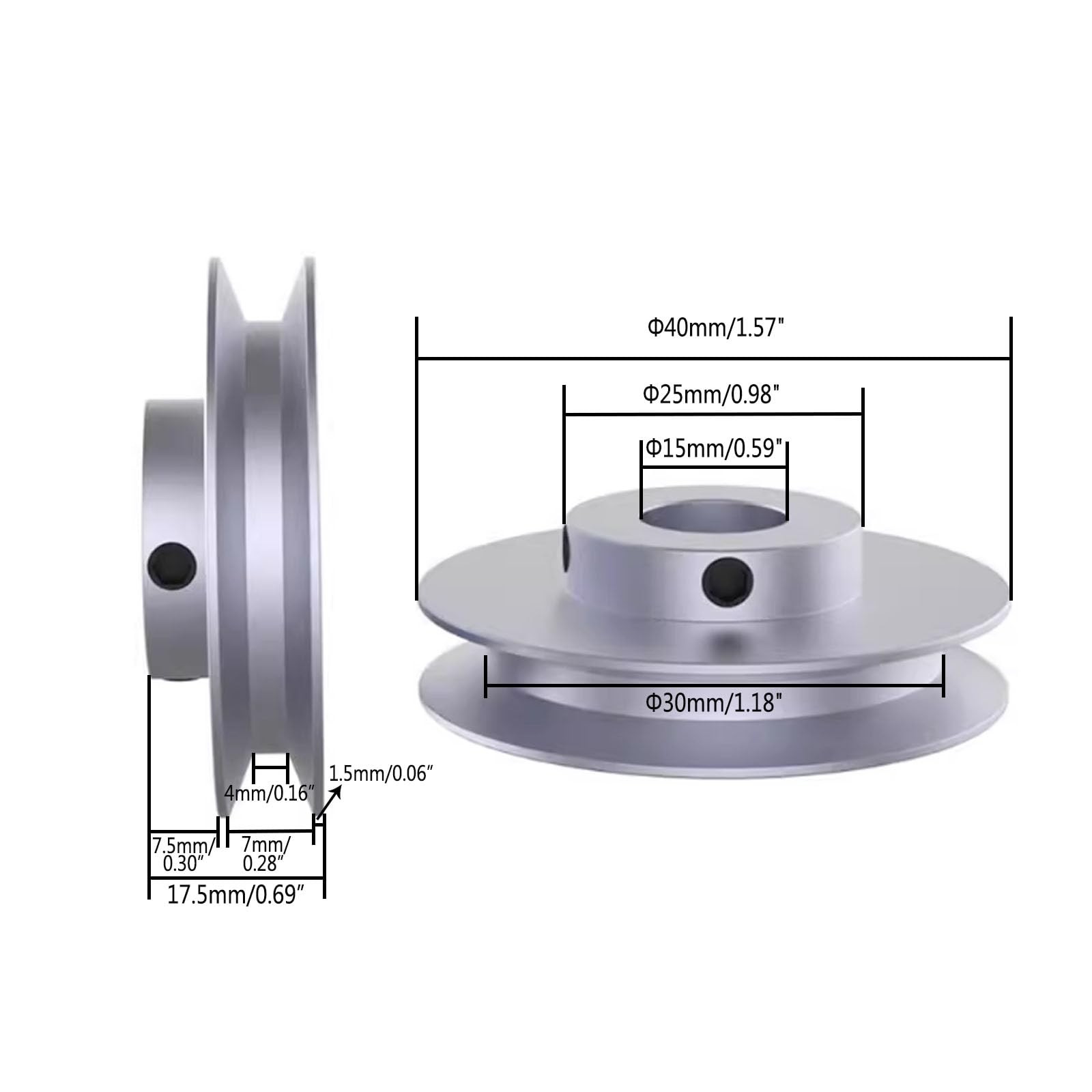 40mm OD Single Groove Pulley 15mm Fixed Bore Drilling Machine 6mm Round Belt