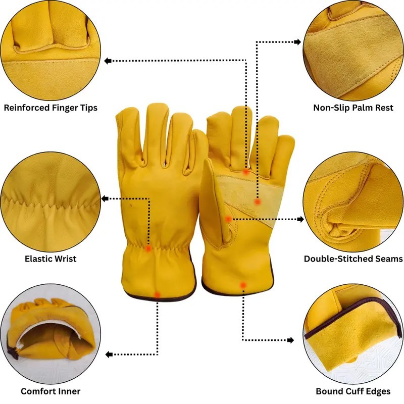 12 Pairs Cowhide Leather Work Gloves Heavy Duty Safety Garden Construction