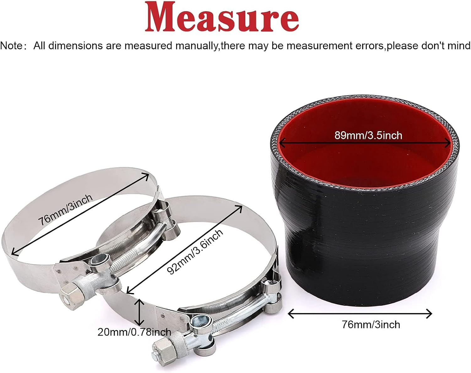 Straight Reducer Coupler Silicone Hose ID 3Inch to 3.5Inch 4-Ply with Stainless