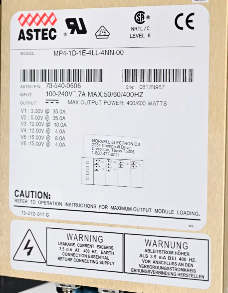 ASTEC DC Power Supply BD LSR II Flow Cytometer MP4-1D-1E-4LL-4NN-00 w/ Cables