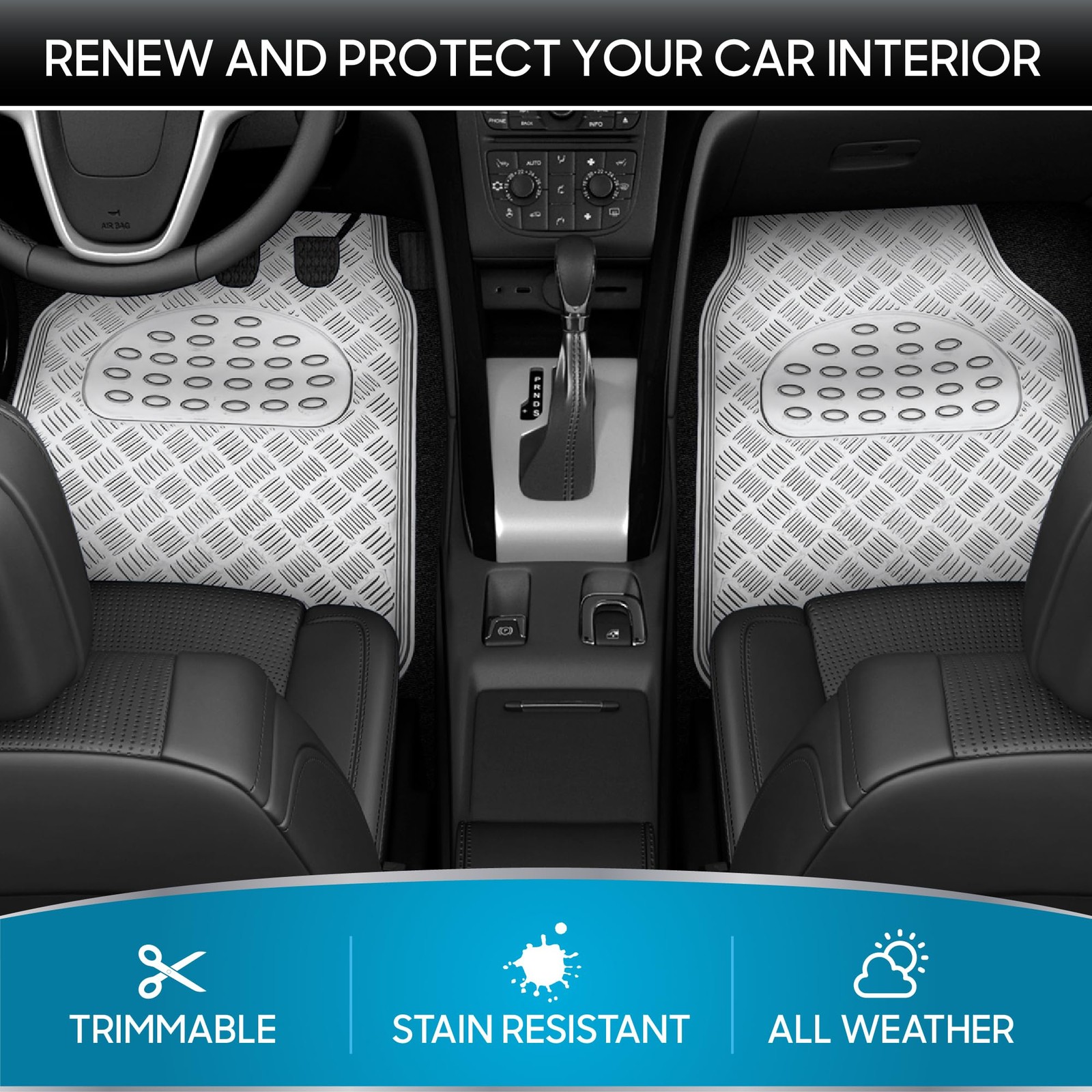 Bdk Metallic Chrome Car Floor Mats All-Weather Universal Fit Automotive Floor