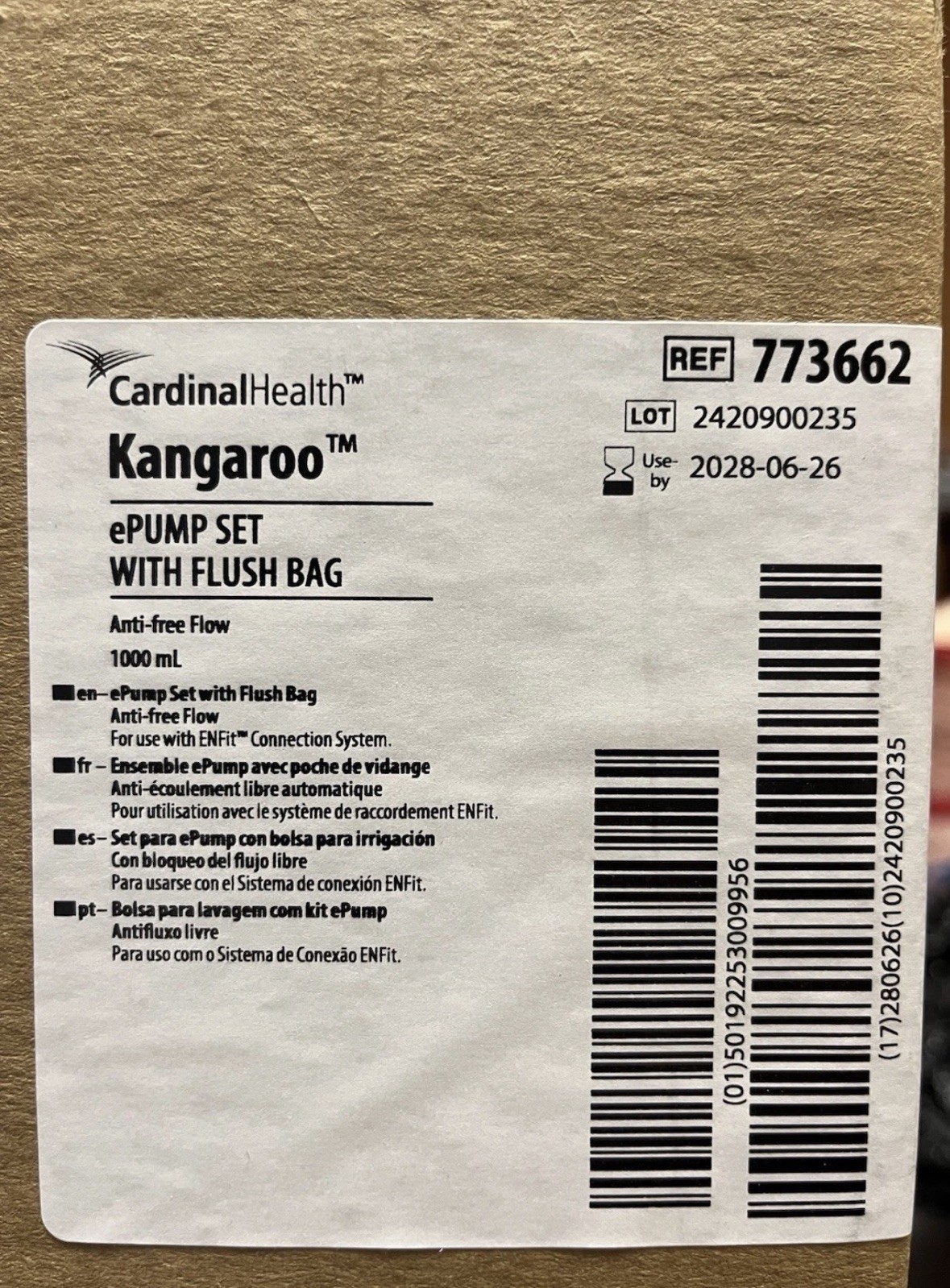 Cardinal Health Kangaroo 1000ML Feeding Bag W/ Flush Bag Lot Of 52. #763662