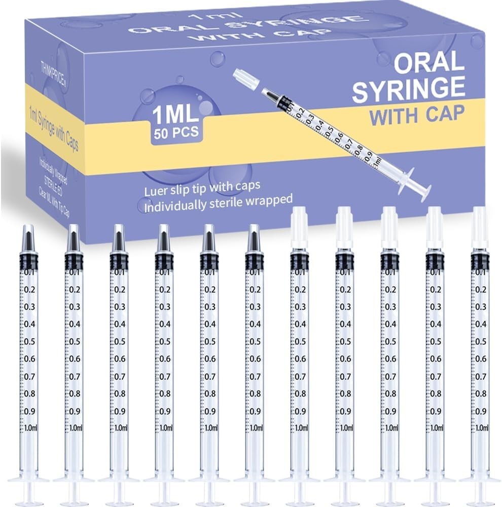 NIB! 50 Ct. 1 ML Factory Sealed Individually Wrapped Oral Syringes With Caps