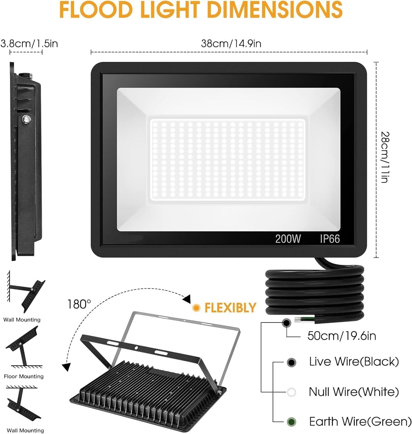 200W LED Flood Light 2 Pack, 22500lm Super Bright Security Lights, IP66 Waterpro