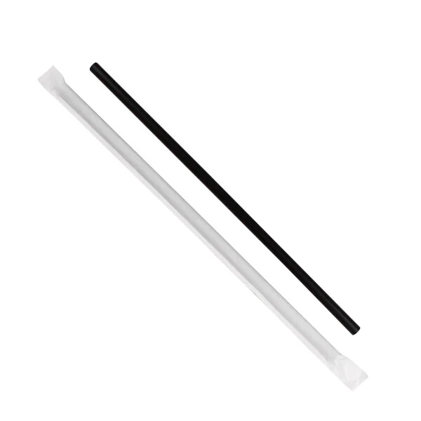 Karat 10.25” Giant Straws (8mm) Paper Wrapped – Black – 1,200 ct, C9125 (Black)