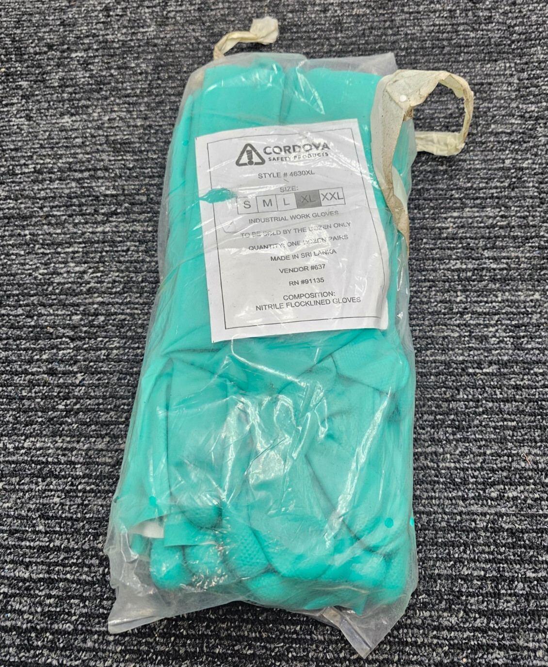 (QTY 12 Pairs) Cordova 4630XL Nitrile Flocklined Industrial Work Gloves XL