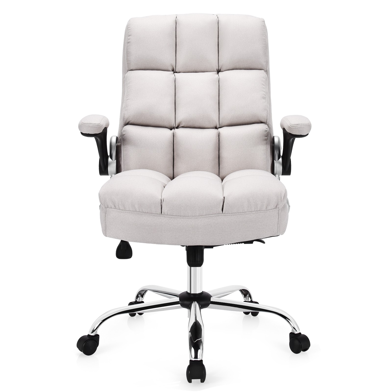 Costway High Back Big & Tall Office Chair Adjustable Swivel w/Flip-up Arm Beige