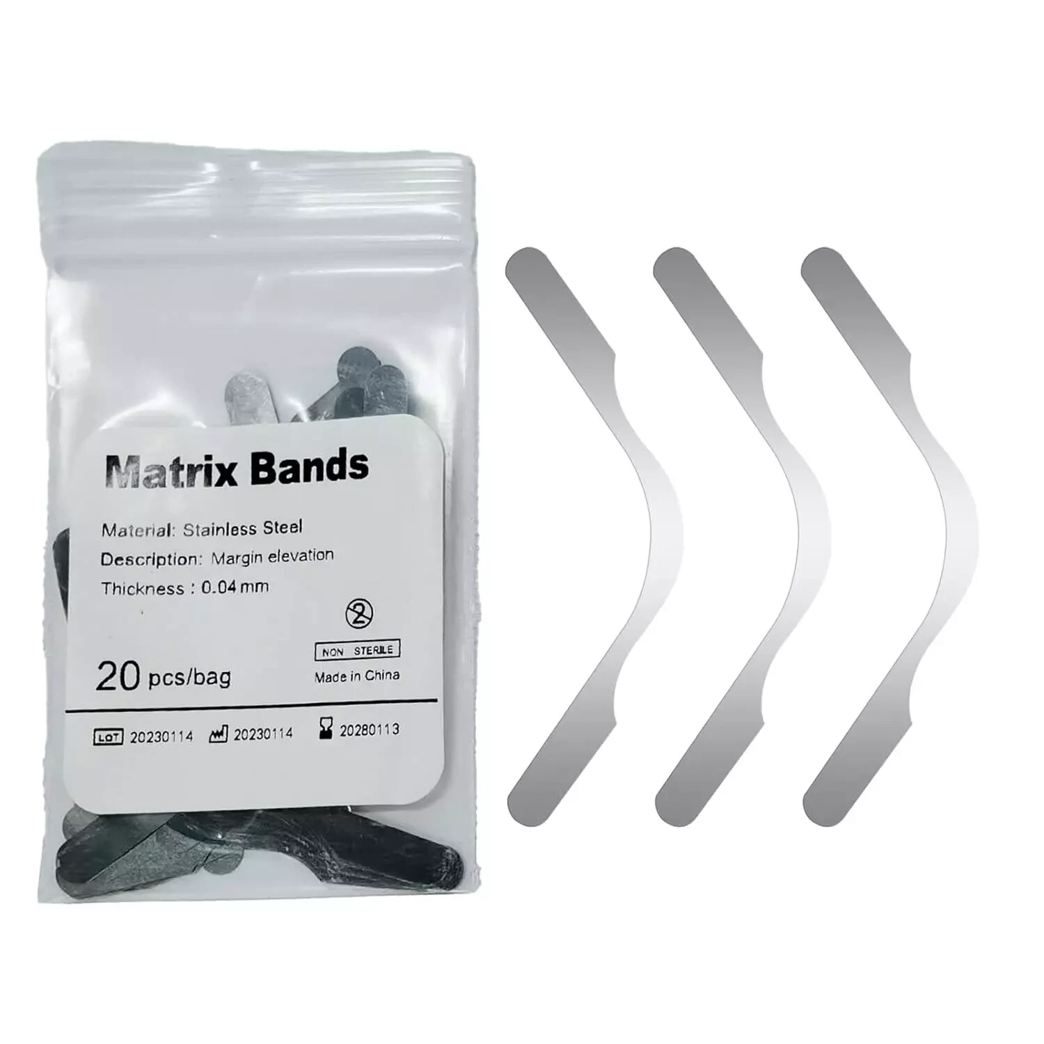 20 Pcs/Bag Dental Matrix Bands Stainless Steel Margin Elevation Gingival Matrice