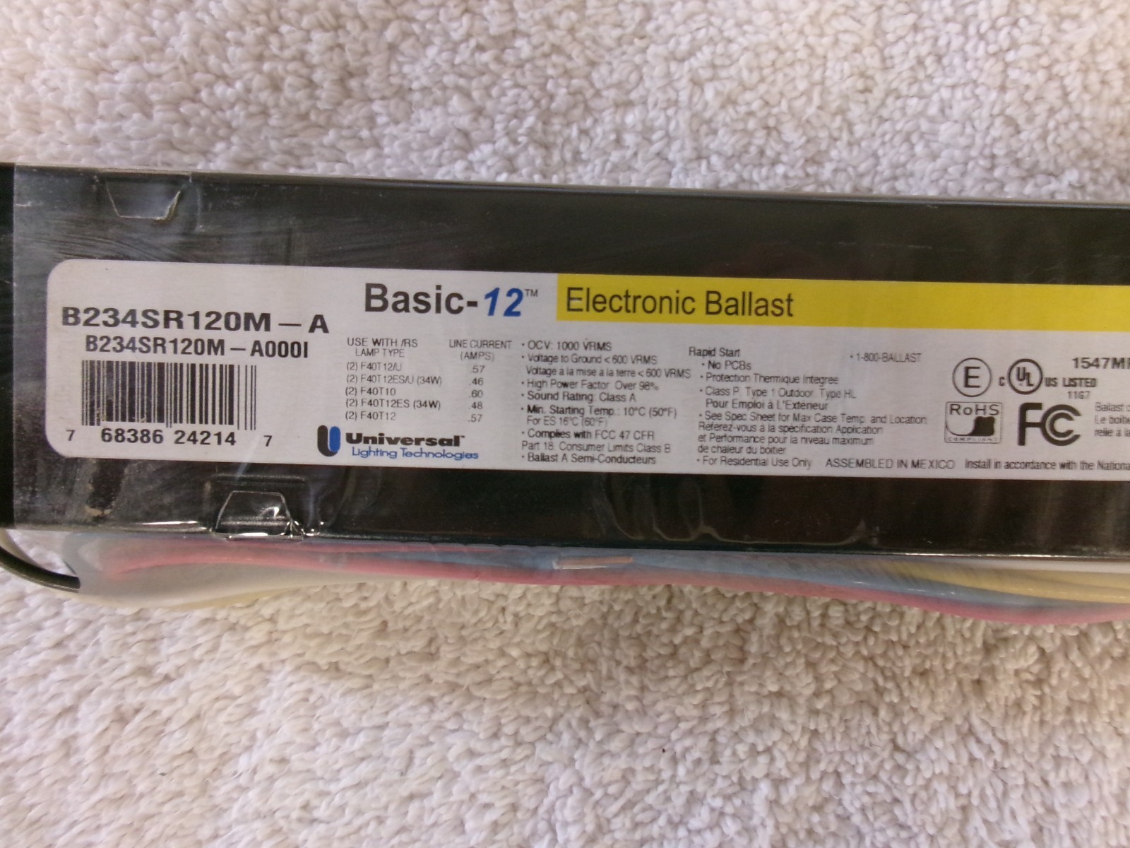 NEW Universal Basic-12 Electronic Ballast 120V 60Hz B234SR120M-A