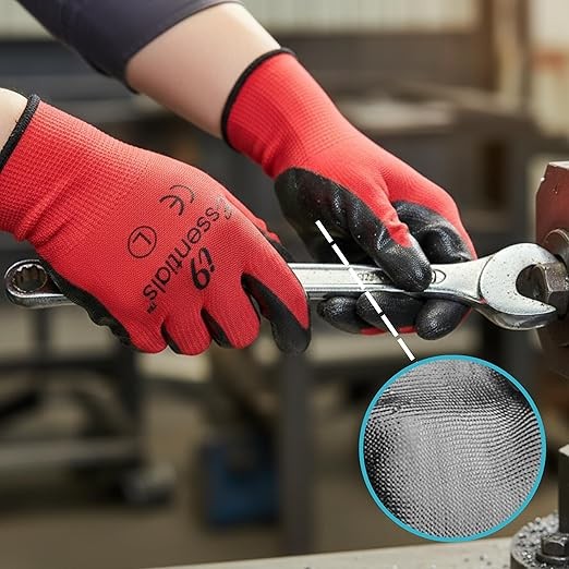 Safety Work Gloves Bulk Nitrile Red Coated Durable, Washable, Reusable Men Women