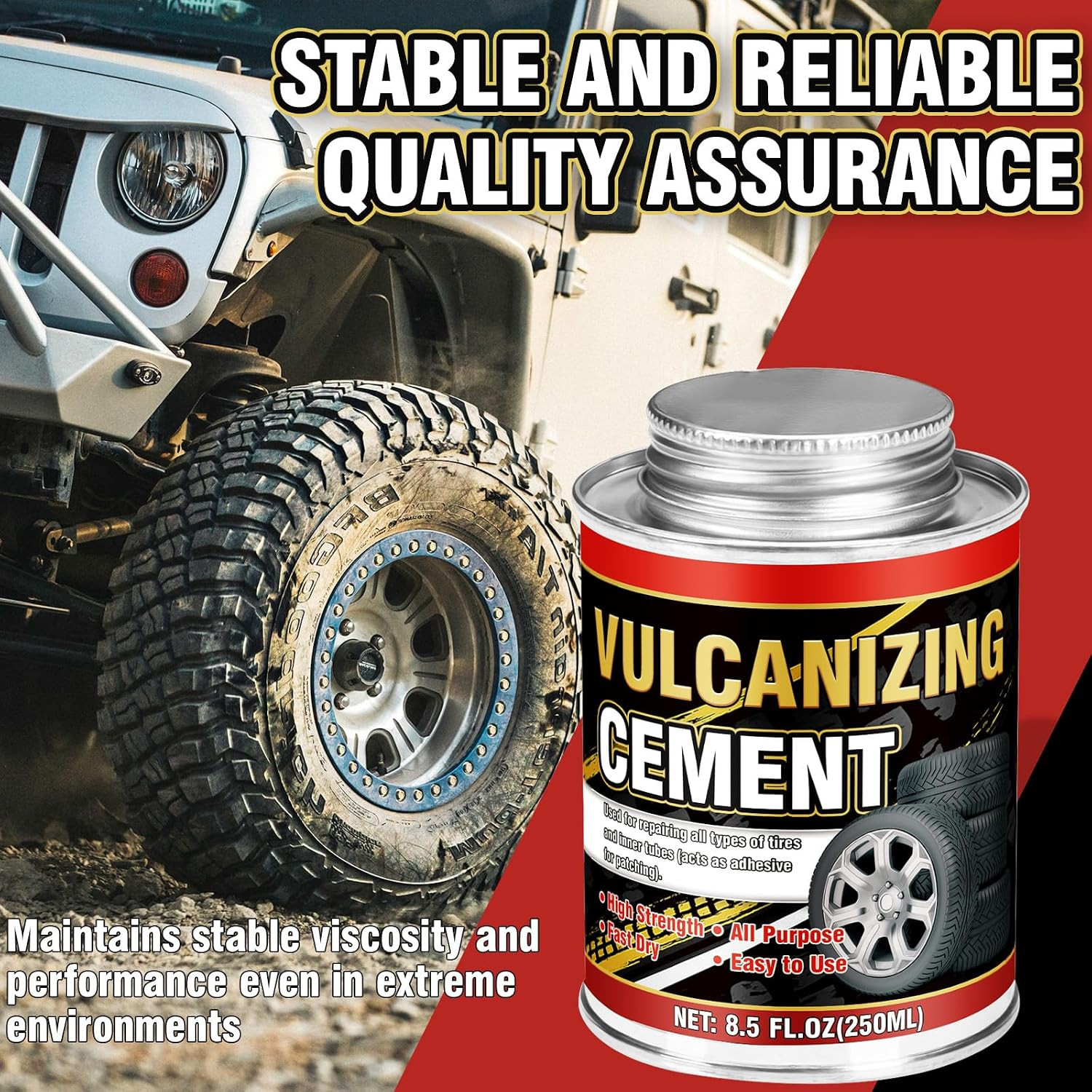 Chemical Vulcanizing Cement 8.5 Fl.Oz, Fast-Drying Rubber Cement Glue with Brush