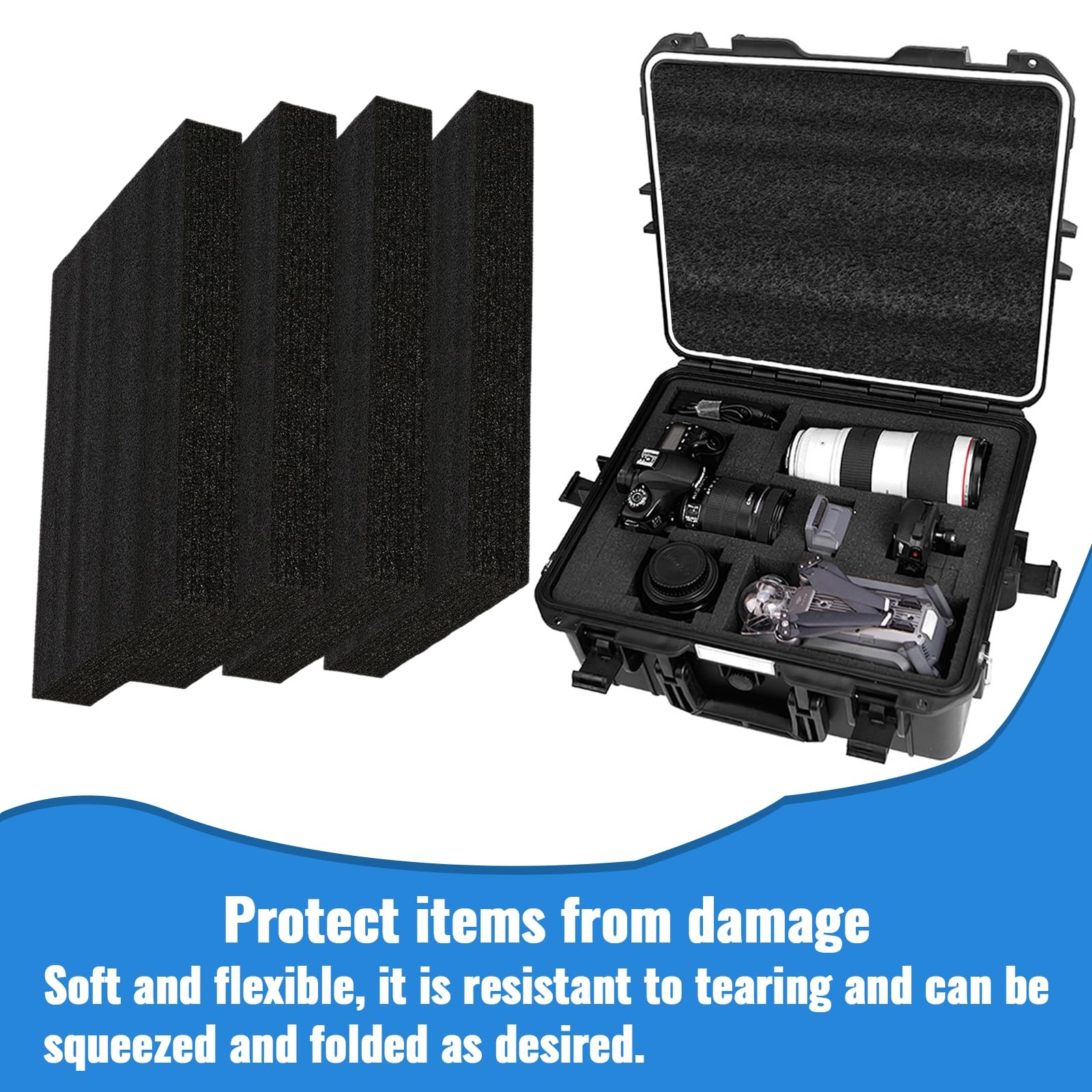 4 PCS 16x12x2 Inch Polyurethane Foam Inserts Black Craft Packing Case Sheets