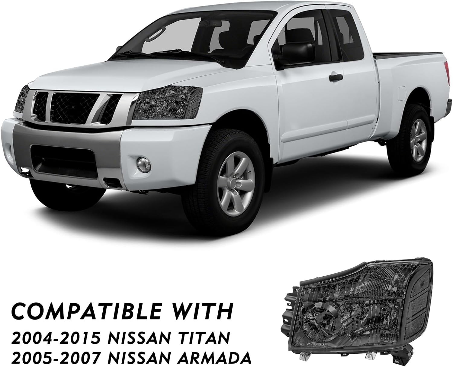 2004-2015 Titan Armada Halogen Headlight Assembly Clear Smoke Lens