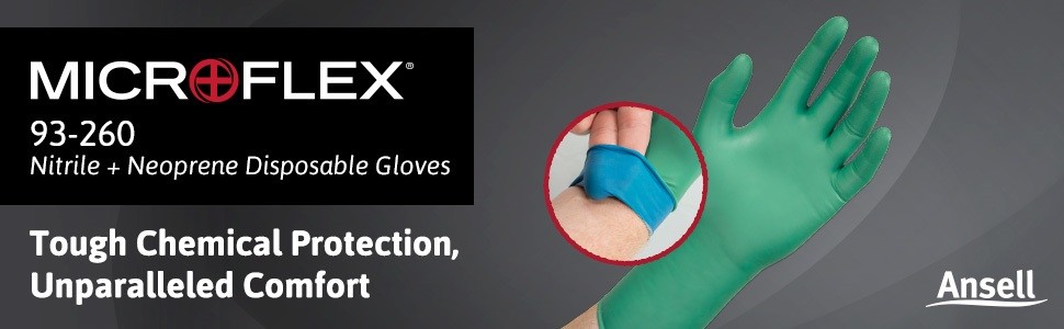 Microflex 93-260 Nitrile and Neoprene Gloves – Disposable, Chemical