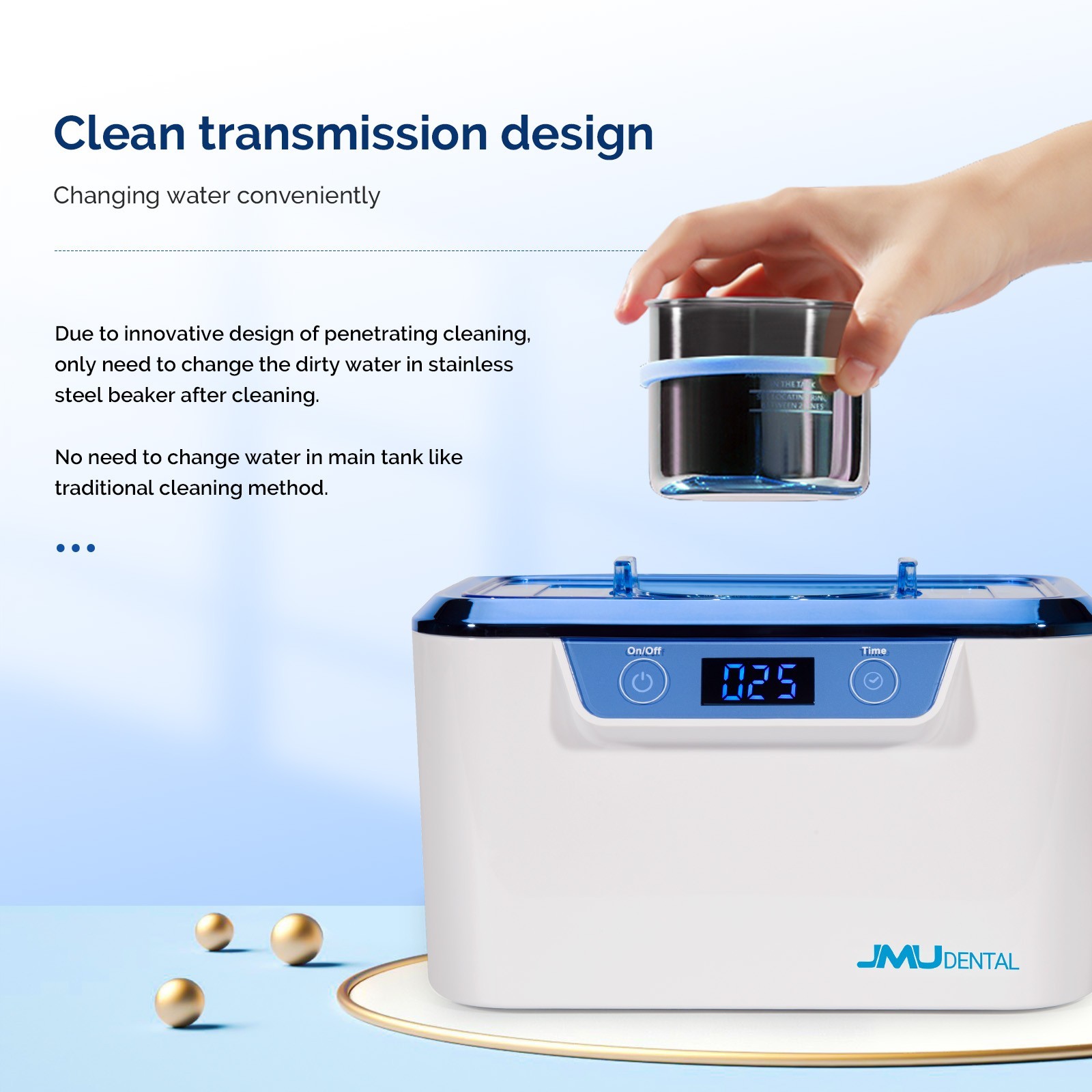 JMU 800ml White Ultrasonic Cleaner Machine For Dentures Burs Dental