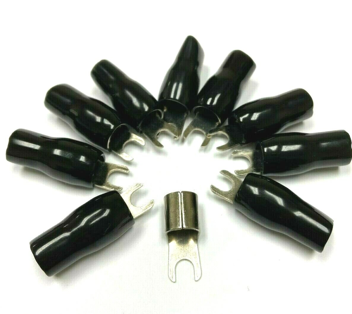 100pc 4 Gauge Crimp Silver SPADE FORK Terminals Connector Wire Cable BLACK Boots