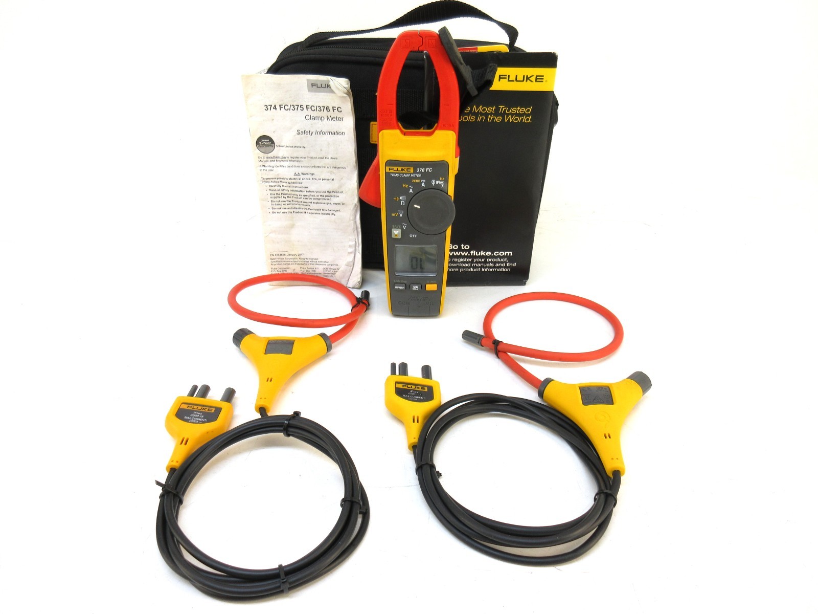 Fluke 376 FC True-RMS AC/DC 1000A Clamp Meter w/ 2x iFlex i2500-18 & Case