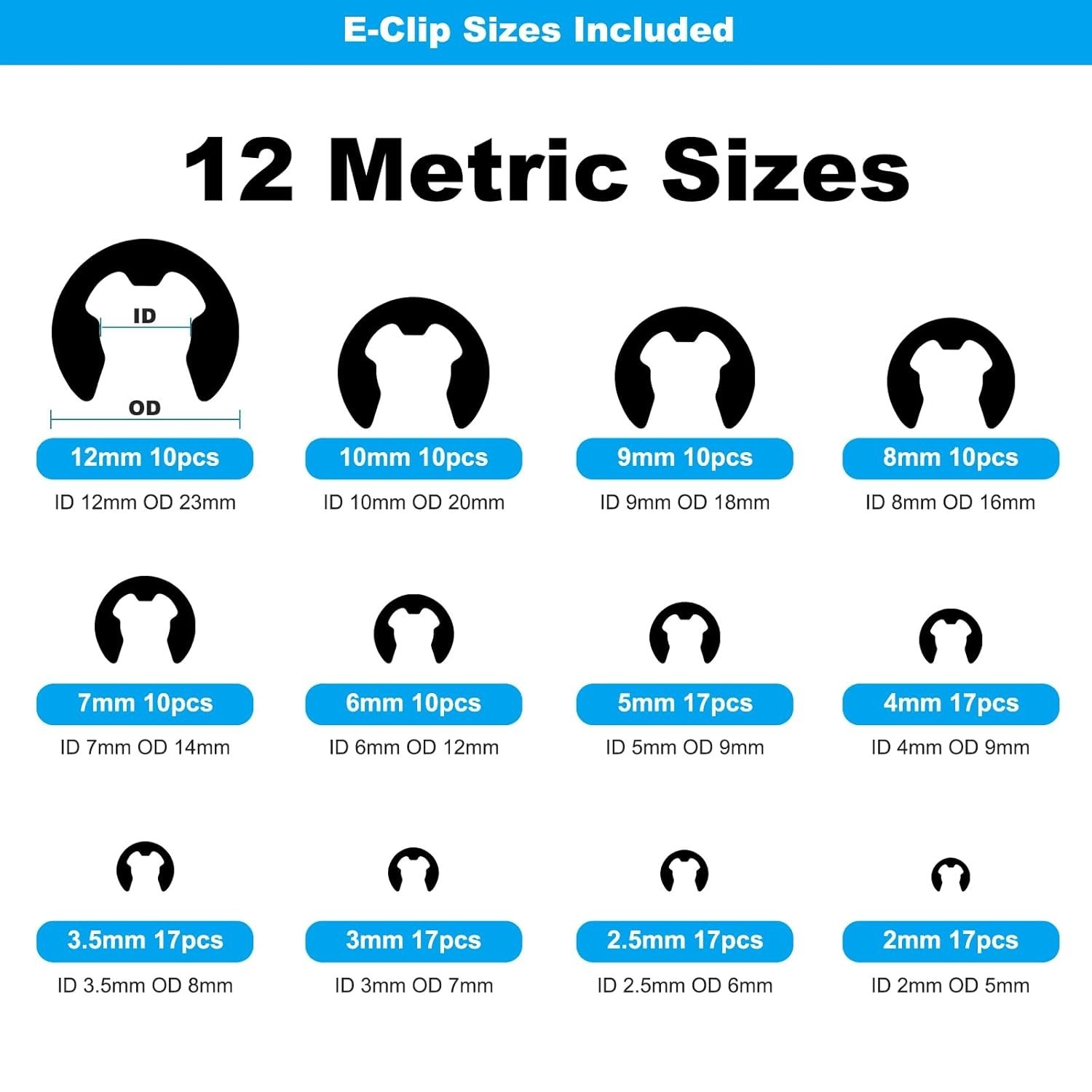 324Pcs C Clips & E Clips Assortment Kit 24 Sizes C Clip 5mm–16mm & E Clip