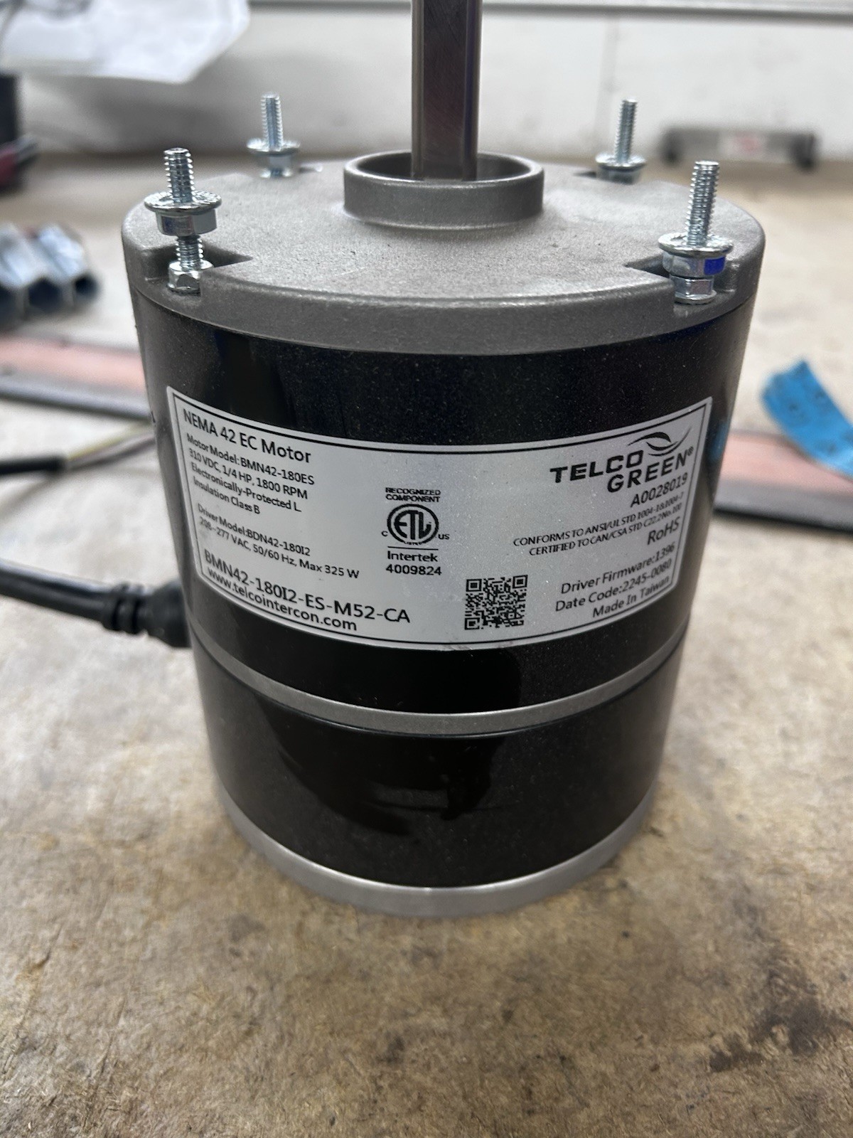 Telco Green NEMA 42 EC Motor BMNA42-180ES 230VAC 1.4A Corded 4in x 6in