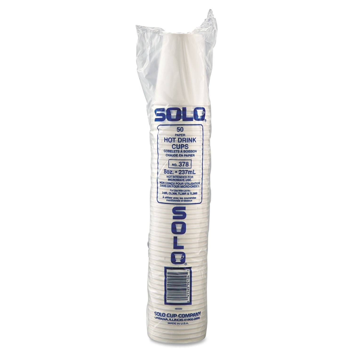 Dart 378W‑2050 Solo 8 oz White Poly-Coated Paper Hot Cup 1,000/Case