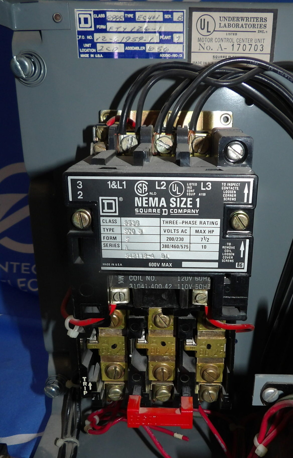 Square D 8536 SCO-3 8998 EC-401 Series B 7A Breaker MCC Motor Control + 1 Yea…