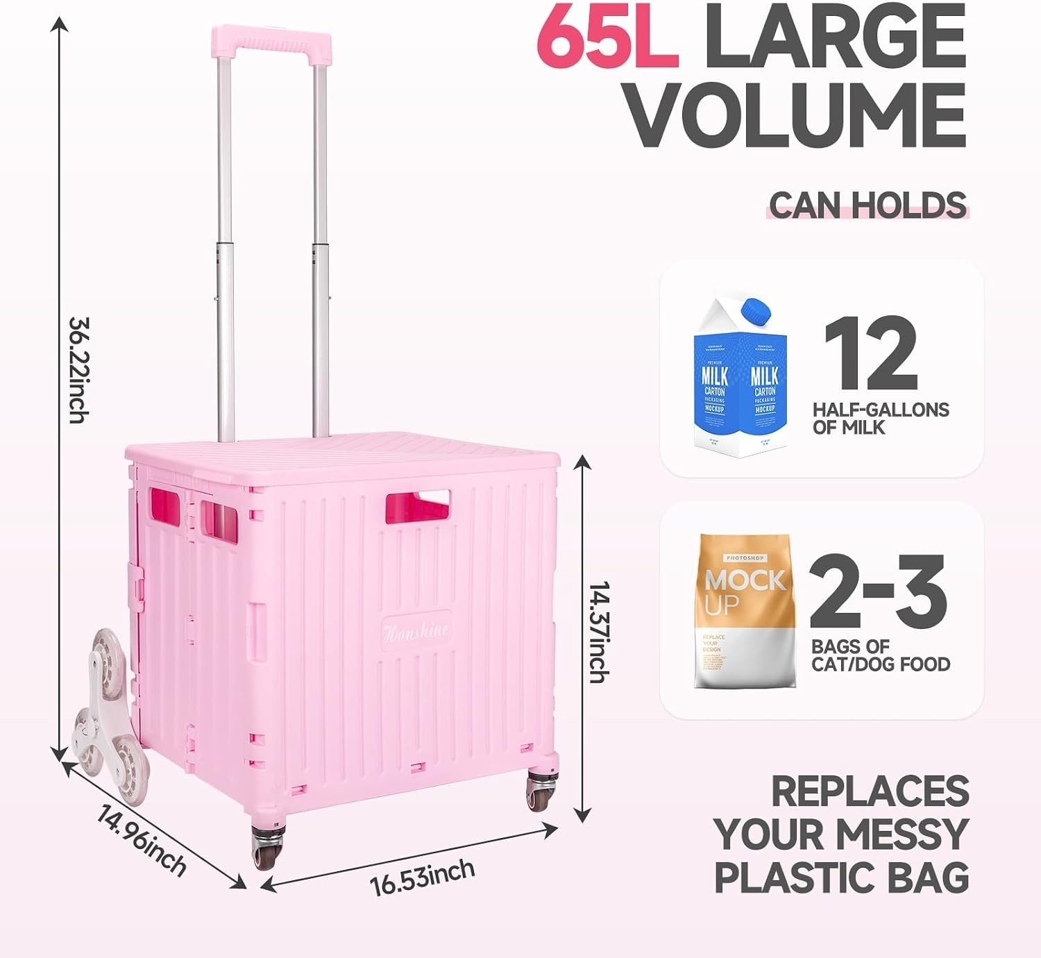 Foldable Utility Cart Stair Climbing Wheels Rolling Crate Basket Grocery Tote