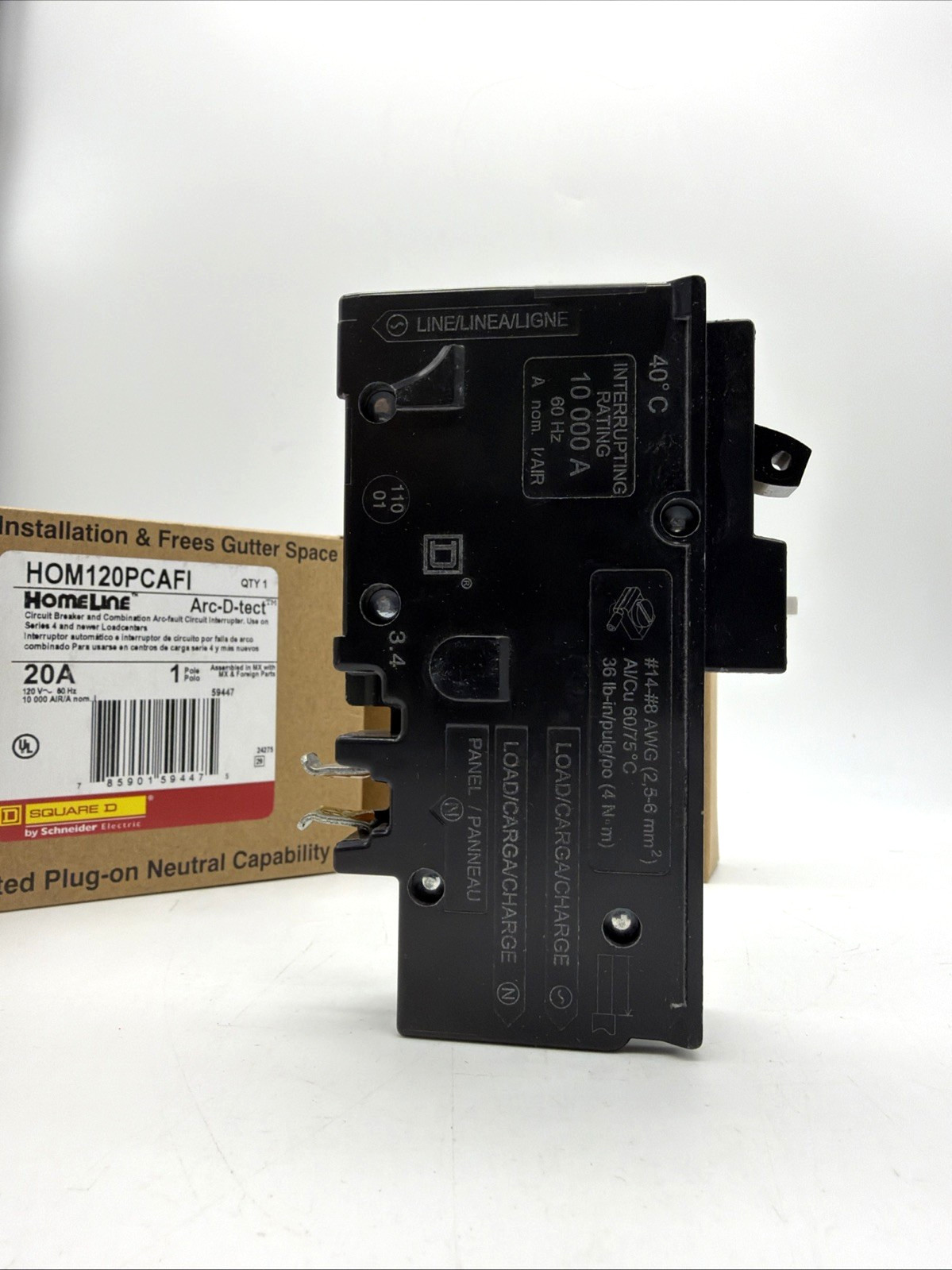 SQUARE D HOM120PCAFI AFCI CIRCUIT BREAKER 20A 1-POLE PLUG-ON NEUTRAL -3 PACK