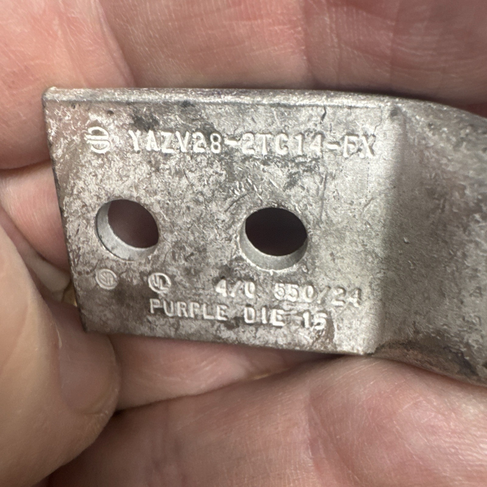 BURNDY YAV28L-2NT38-FX 4/0 Two Hole Lug Purple Die 15, 3/8” Holes, 1” Spacing