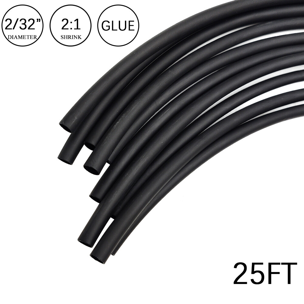 2:1 Heat Shrink Tubing 2/32″ 25FT Black Glue Waterproof Dual Wall Wires Wrap