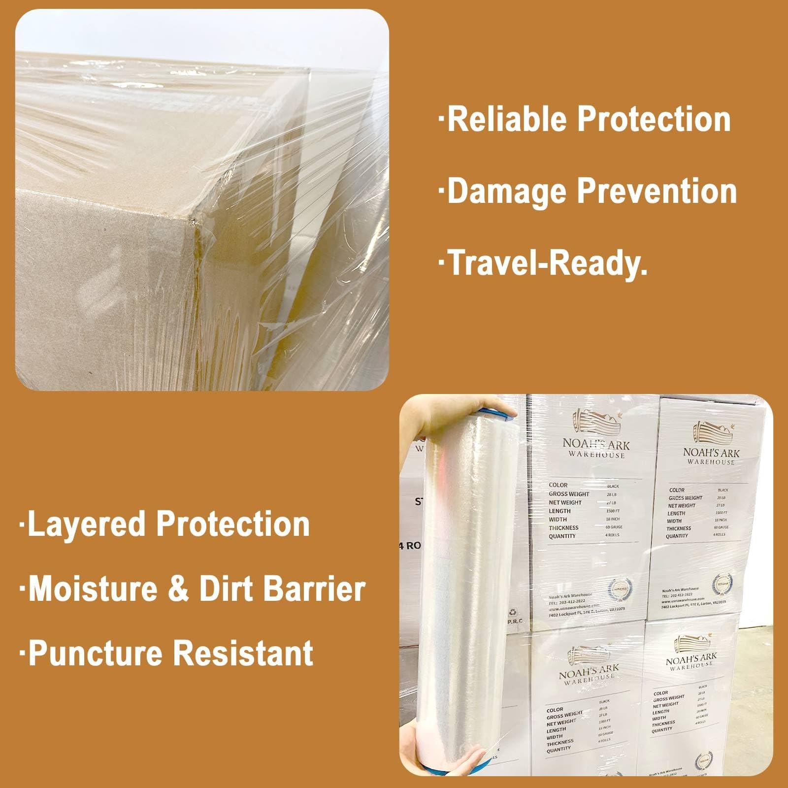 18″ x 1500FT Industrial Class Pallet Wrap, 80 Gauge Heavy-Duty Stretch Film, …