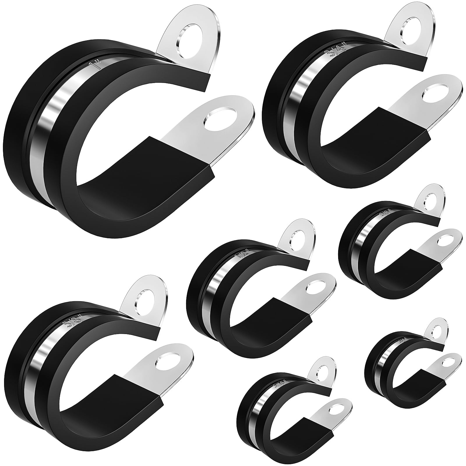 80pcs Rubber Cushion Insulated Clamp Stainless Steel Cable Clamps Assortment Kit