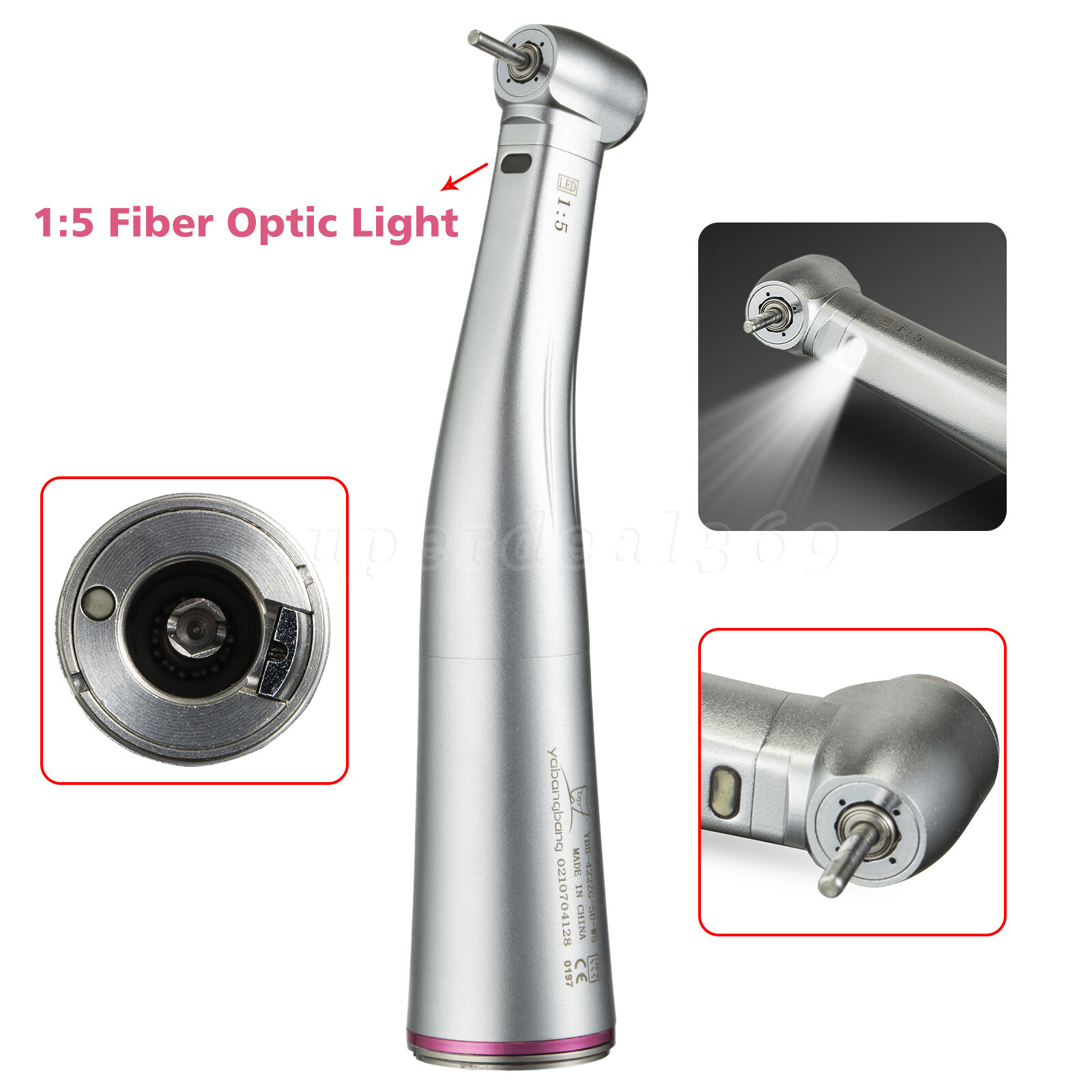 NSK Style LED Dental 1:5 Fiber Optic Contra Angle Fit Micro Motor
