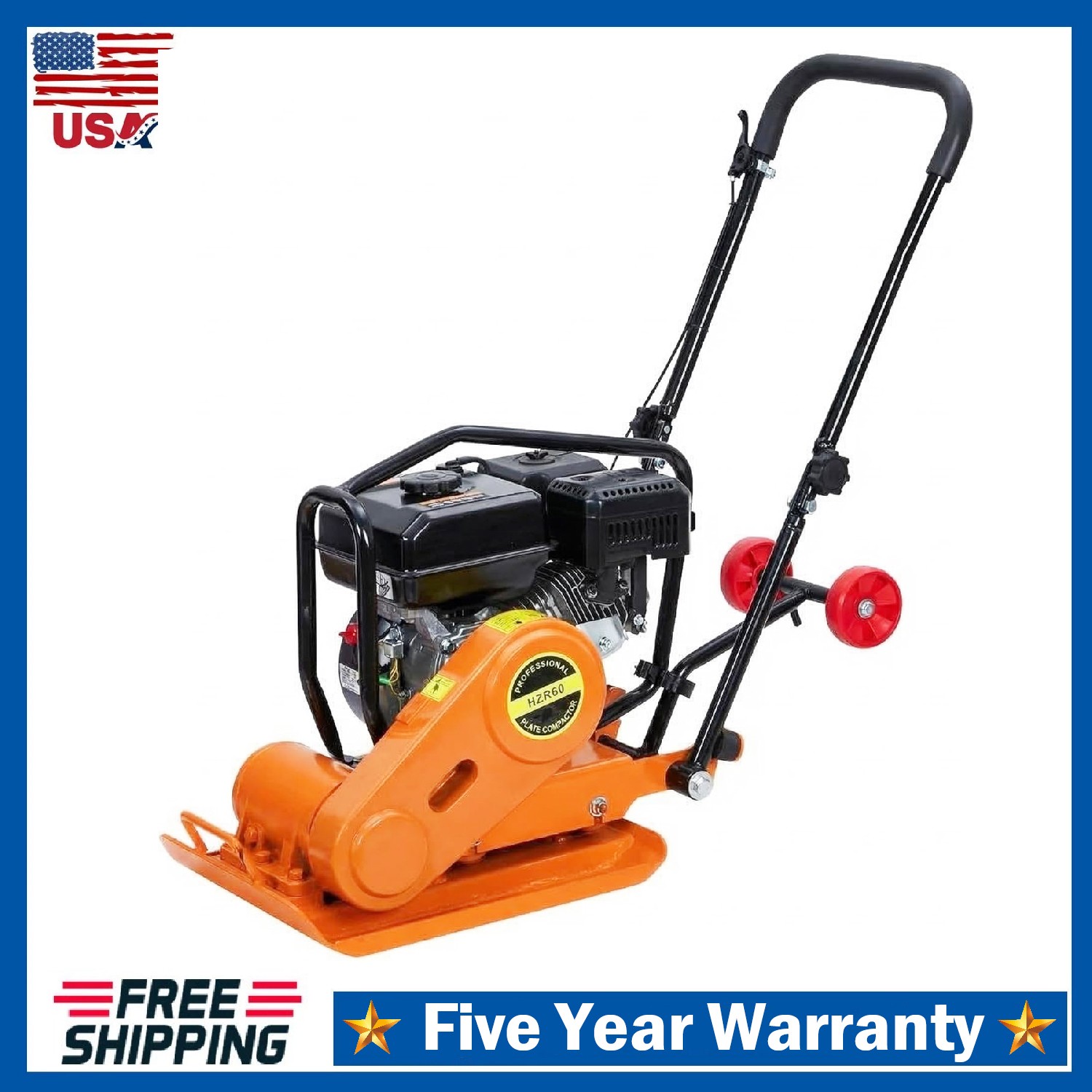 7HP Plate Compactor 5600VPM 4200lbs Vibrating Ground Rammer for Asphalt Ground