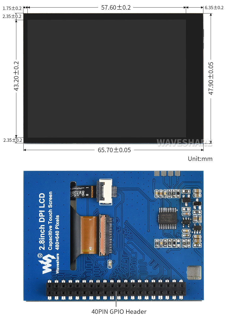 Waveshare 2.8inch Capacitive Touch Screen LCD For Raspberry Pi 480×640 DPI IPS