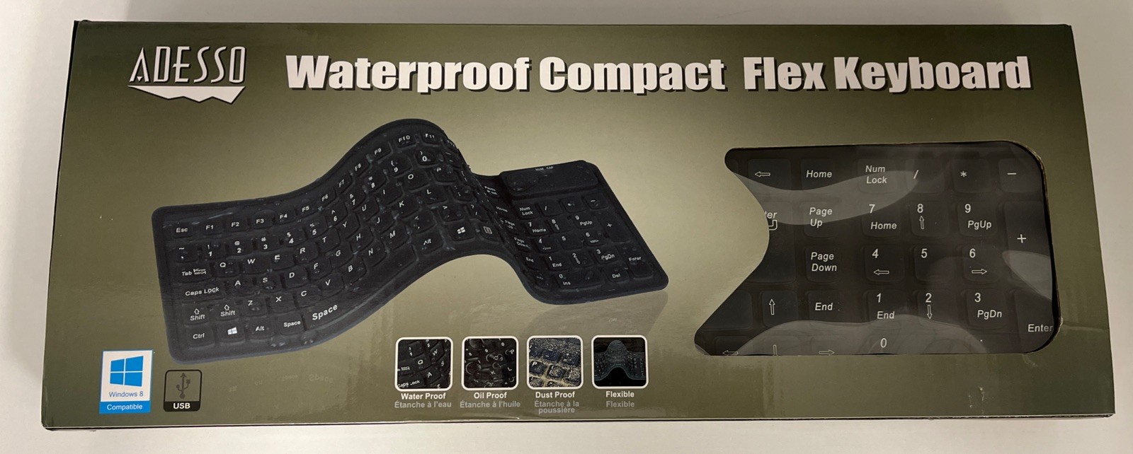 Adesso AKB-220 Waterproof Compact Flex Keyboard 15in X 5.2in X 0.5in