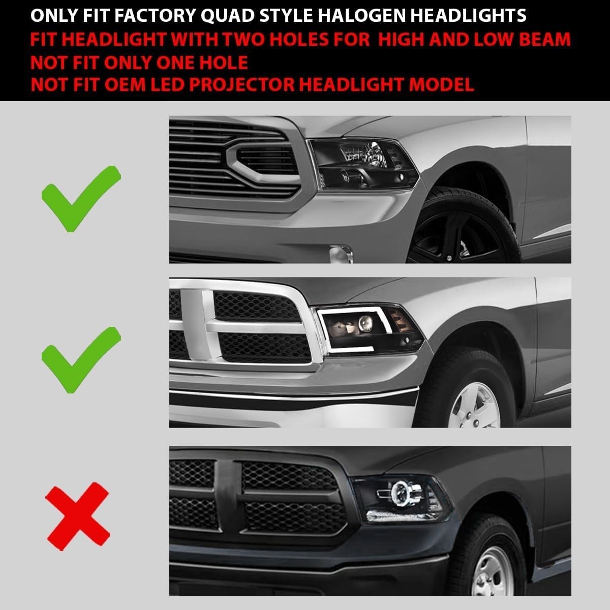 LED DRL Headlamps Dodge Ram 1500-3500 2009-2012 Smoky Lens Chrome Housing Amber