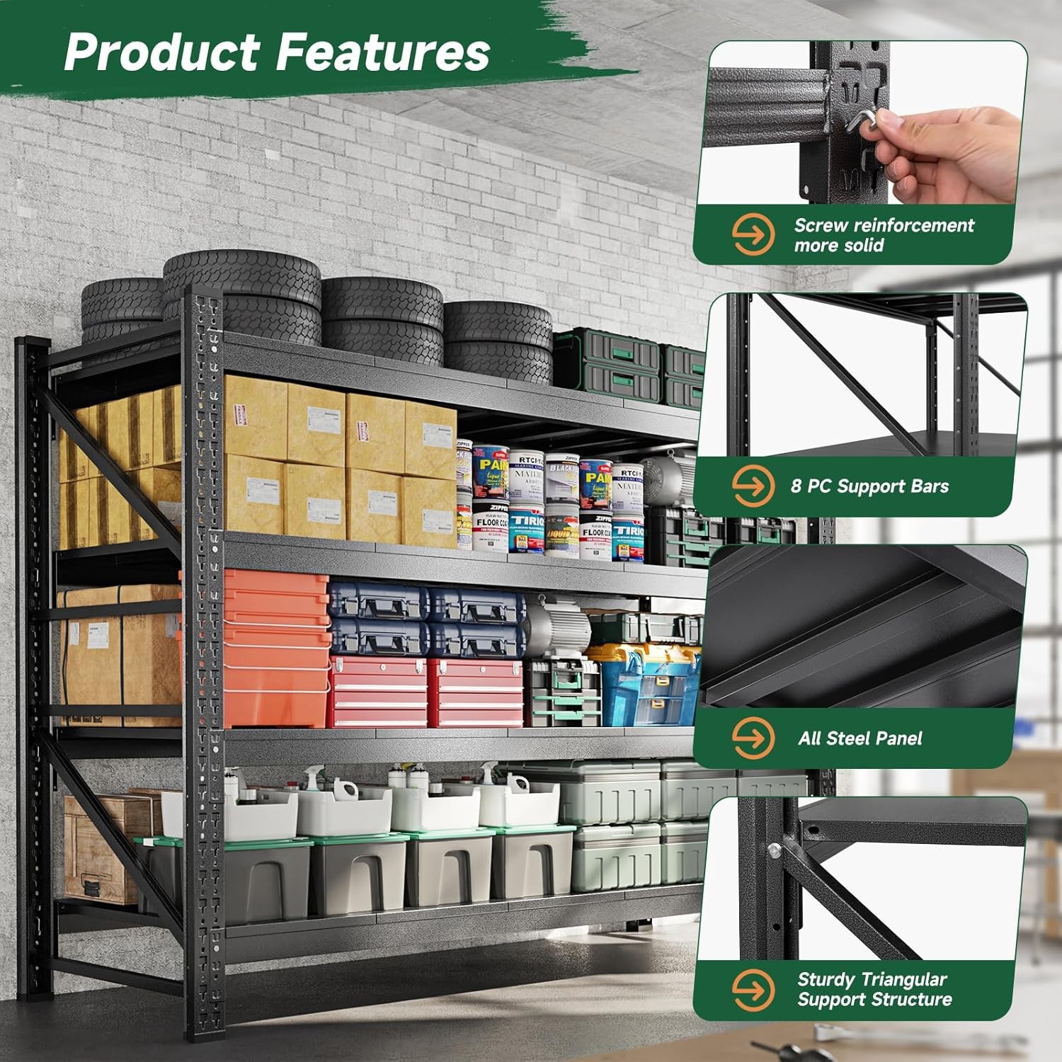 Letaya 4000LBS 4 Tier Adjustable Rack 60x24x70 Black for Shop
