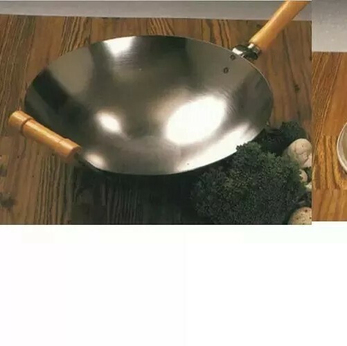 12″ flat bottom wok wood handle carbon steel/11″ flat lid.. 14 gauge USA MADE.