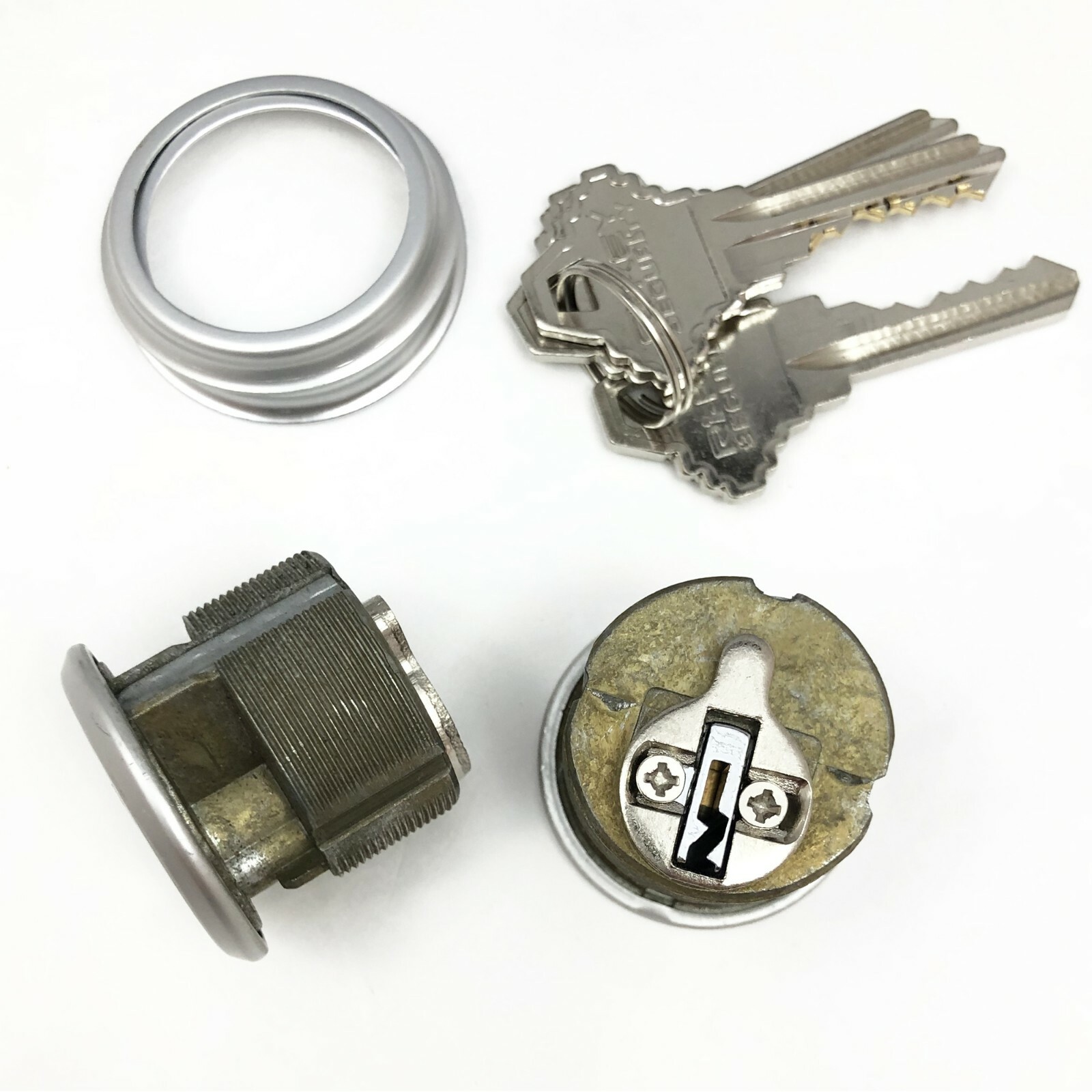 2 Mortise Lock Cylinders 1″ for Store Front Door Adams Rite Brass with 3 Keys