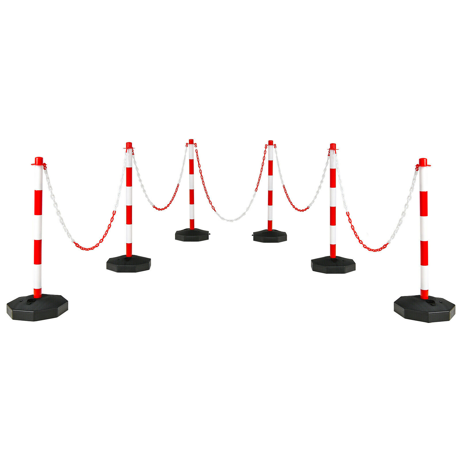 6PCS Traffic Delineator Pole Safety Caution Barrier w/ 5ft Link Chains White &