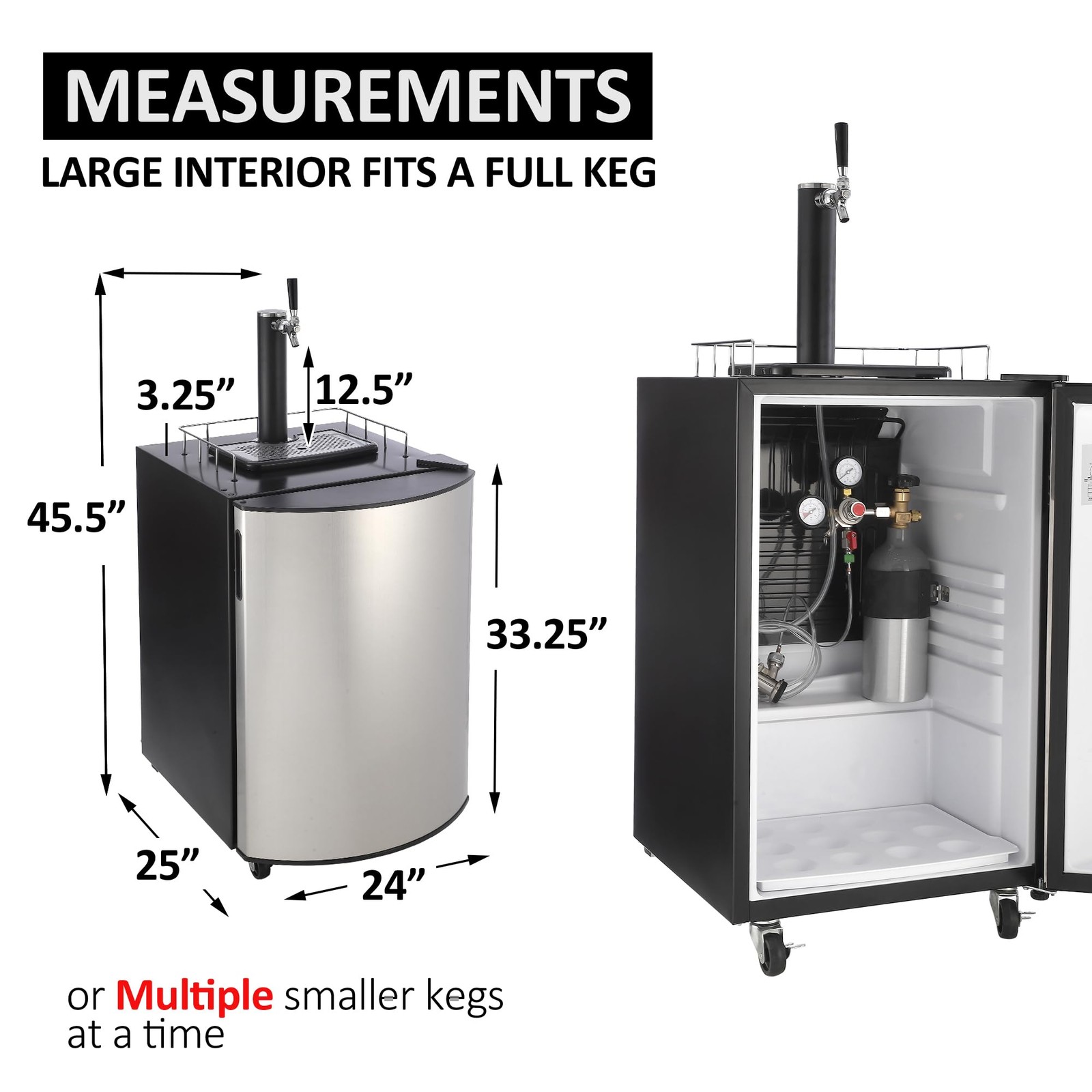 24» Full Size Kegerator Refrigerated Beer Dispenser W Faucet 32°F- 50°F 97/128L