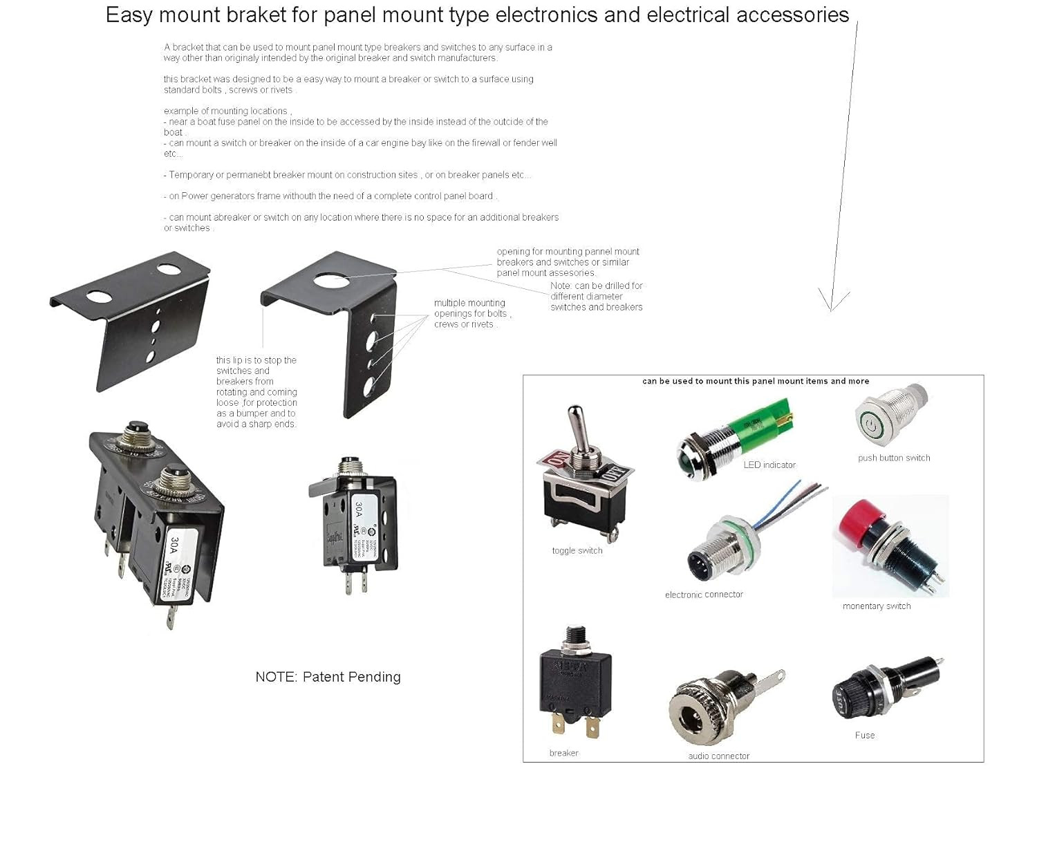 Bracket for Dual Panel Mount Electrical Components like Push Button Circuit Brea