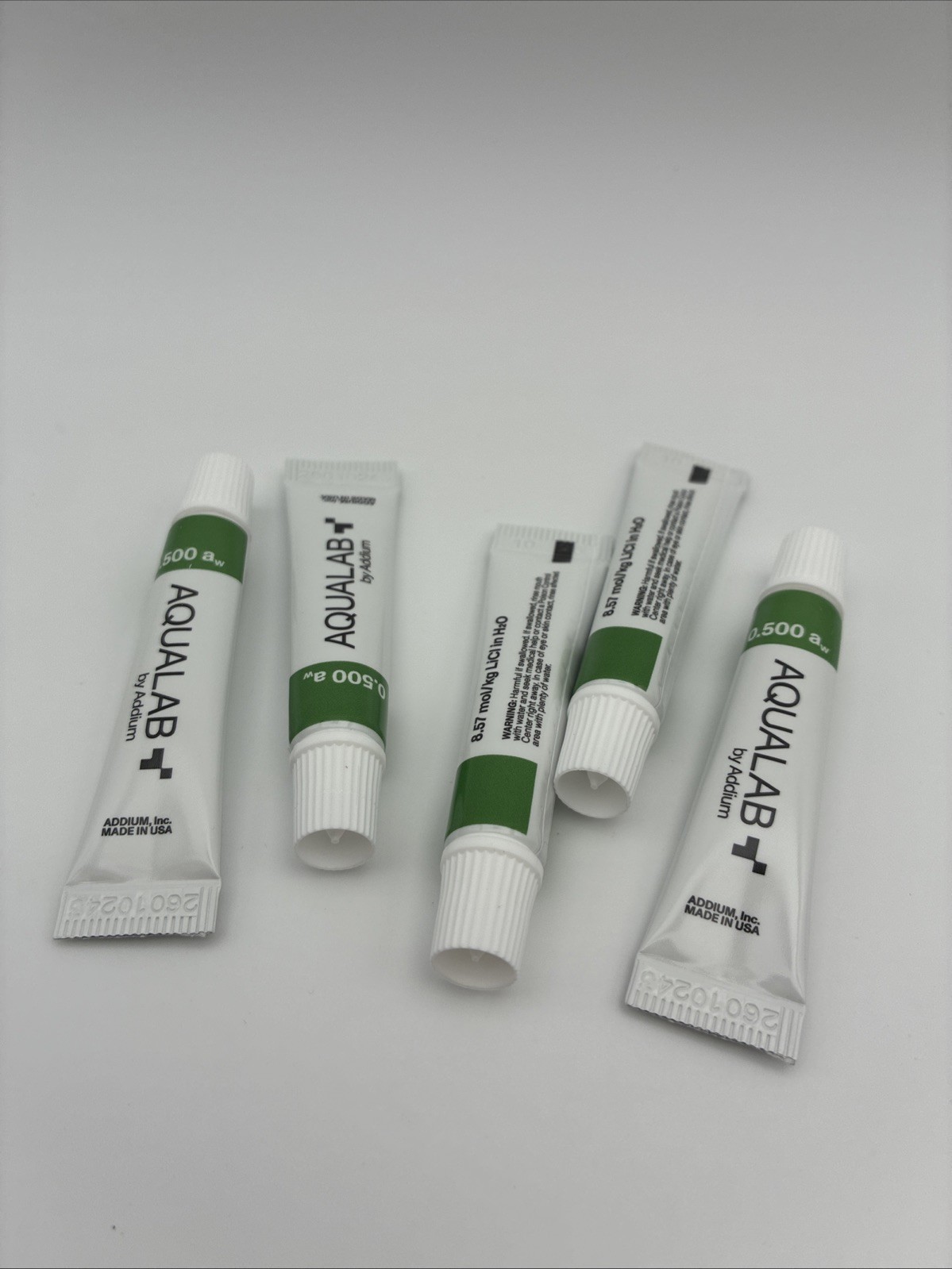 five tubes 0.500 aW Water Activitiy Standard 10 26 Expiry