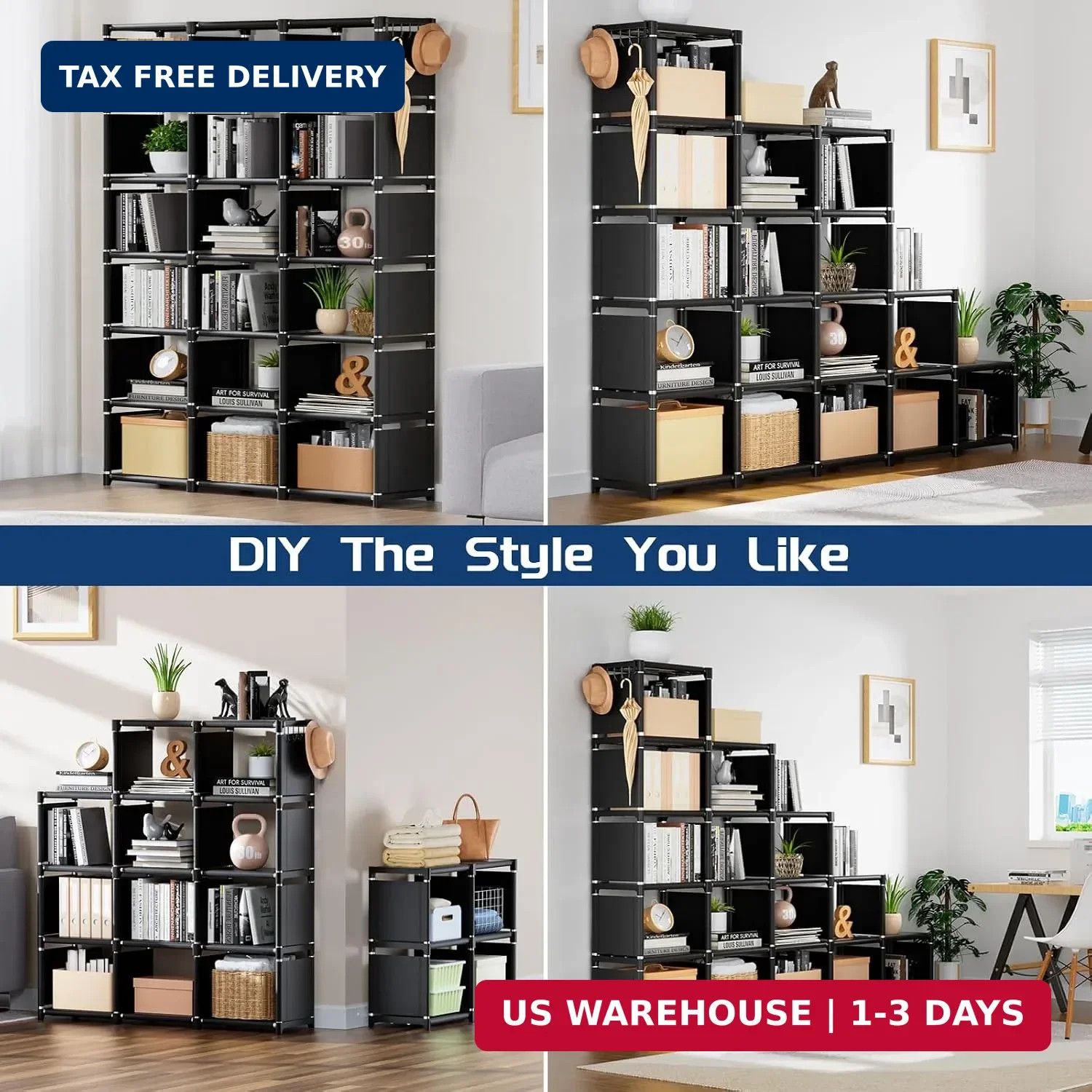 Bookcase, 18-Cube Extra Large Book Shelf, DIY Cube Storage Organizer for Bedroom