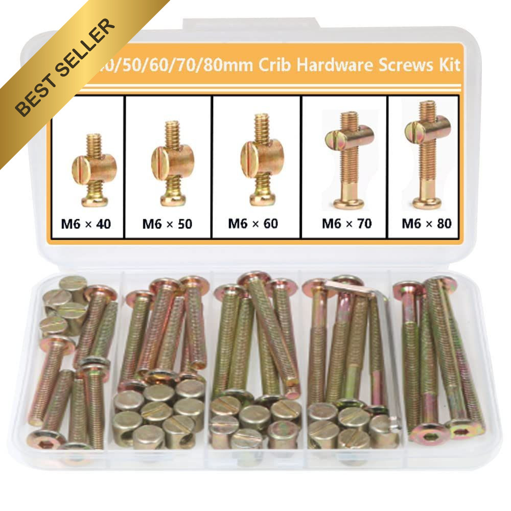Crib Screws Hardware Kit M6 Furniture Barrel Bolt Nut Hex Drive 25 Piece Set