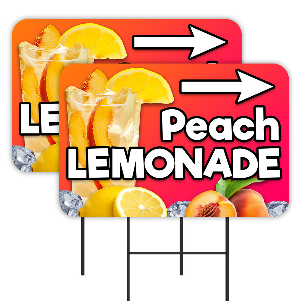 Peach Lemonade 2 Pack Double-Sided Yard Signs 16″ x 24″ with Metal Stakes (Made