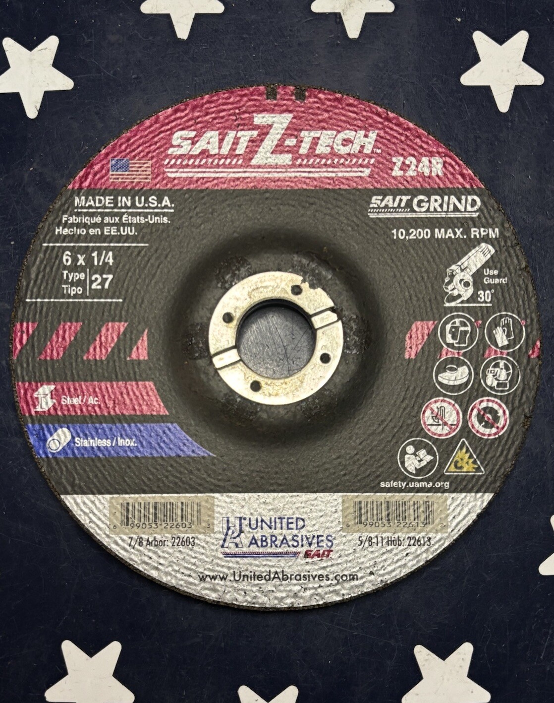 United Abrasives 6” ZTECH Z24R High Performance Grinding Wheel 1/4”x5/8-11 22613